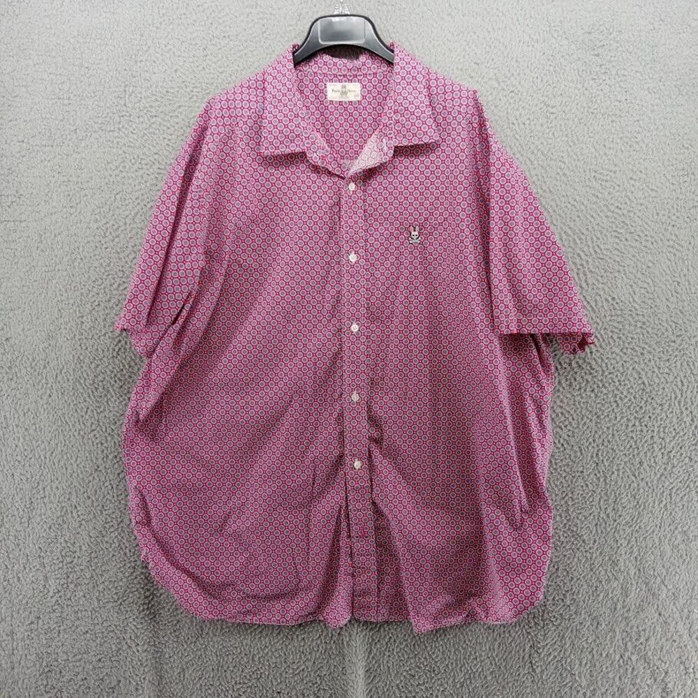 Psycho Bunny Shirt Mens 2XL Pink Blue Floral‎ Geometric Pima Button Up